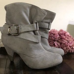 Grey faux-suede heeled booties
